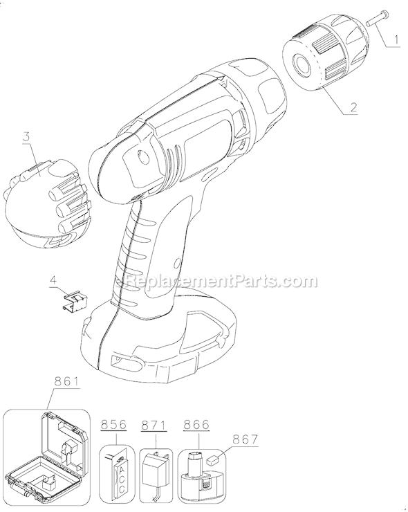 Page A Diagram and Parts List for GCO9602SB Type 1 Black and Decker Cordless Drill